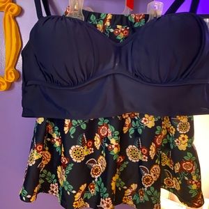 Blue Floral Two Piece Bathing Suit